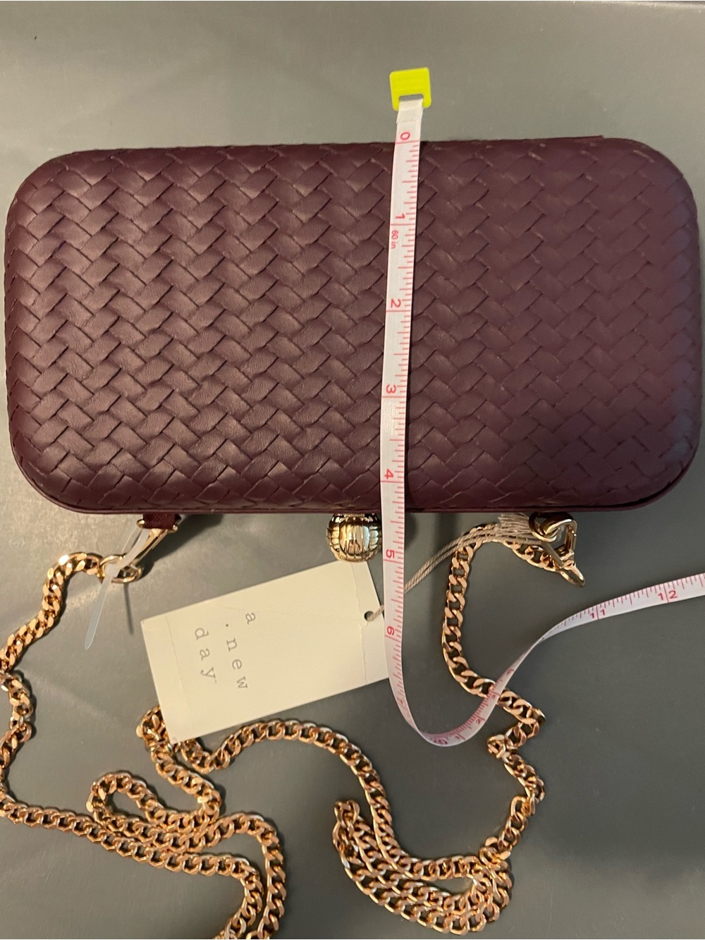 A New Day Woven Minaudiere Clutch Crossbody Bag Dark Red NWT - Picture 5 of 9